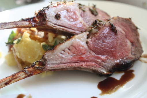 Roasted herbed rack of lamb and mint mashed potatoes